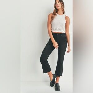 Just Black Women's Frayed Cropped Flare Jeans in Classic Black